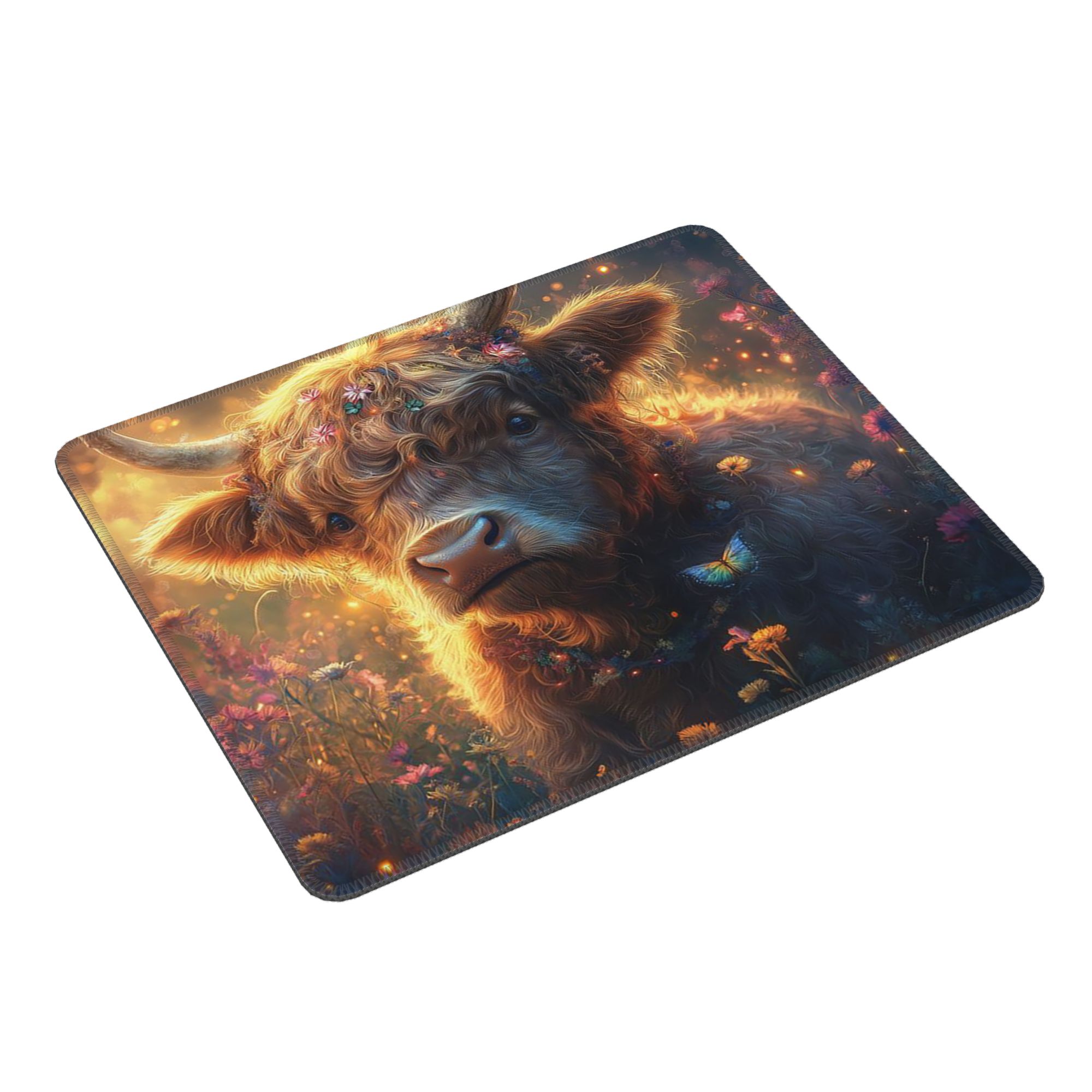 Cow Mat Rubber - Highland Cow In Magical Forest Night